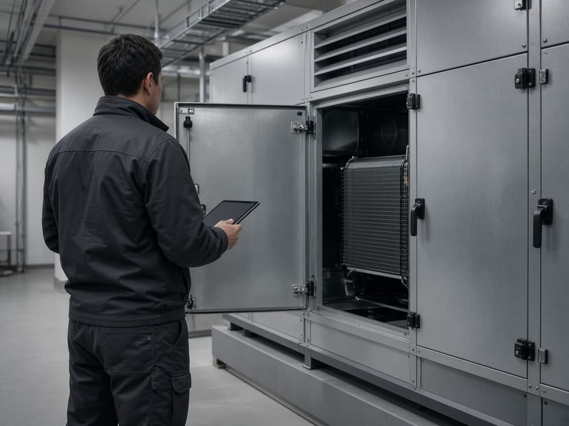 Facilities professional inspecting building systems