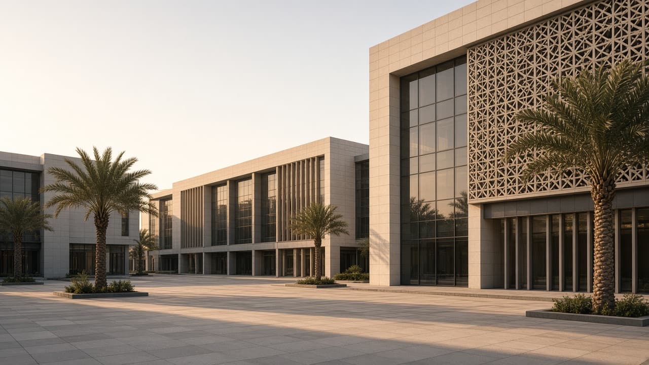 Contemporary commercial campus architecture in Abu Dhabi